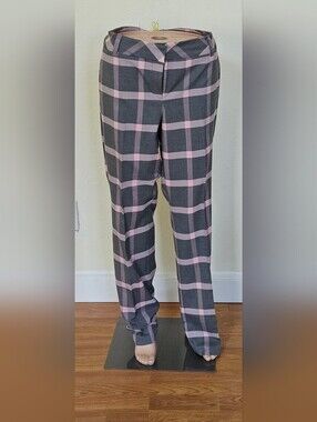 Women's Gray and Pink Windowpane Dress Pants